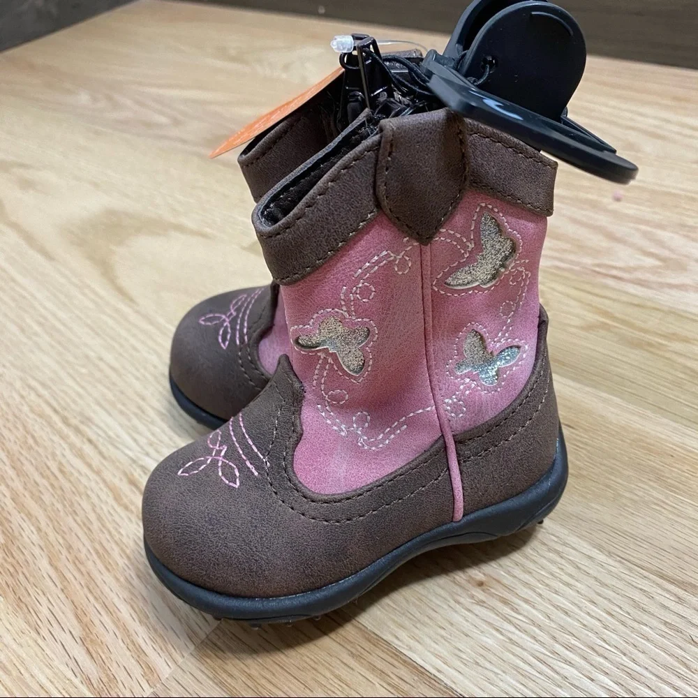 Wonder Nation Pink Cowgirl Boots NWT 2 Baby Brown